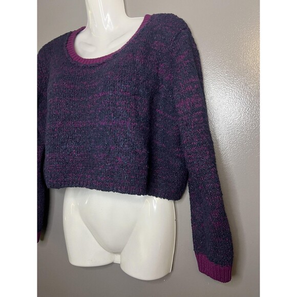 Kerisma Sweater Womens M/L Purple Black Marled Cropped Scoop Neck Knit Pullover - Picture 3 of 6